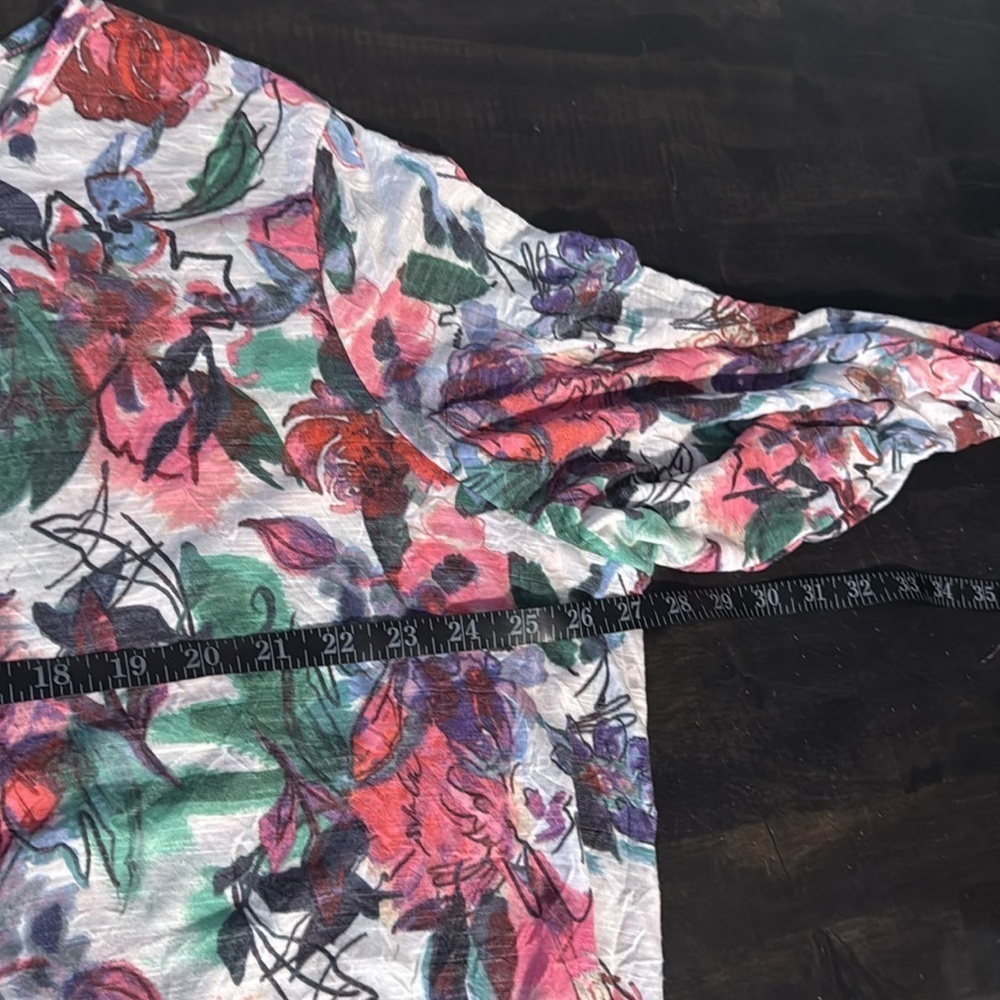 Ali Miles Multi Color Sketch Floral Side Tie 3/4 Sleeved Tee Size 2X - Picture 6 of 7